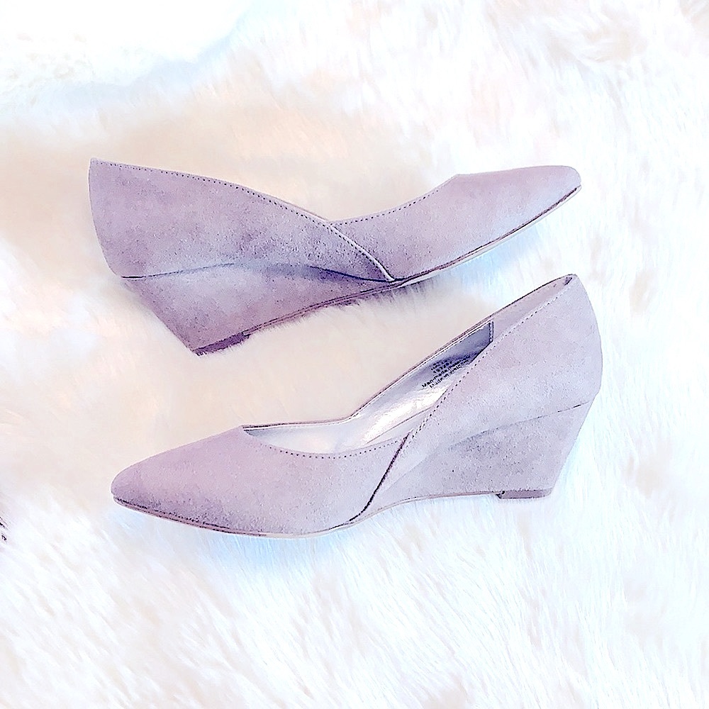 X-Appeal:/Classy Chic Ladies Taupe Faux Suede Almond Toe, Low Wedge Heels, US6.5